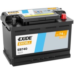 Batería de coche 74Ah 12V 680A Exide EB740 | telebaterias.com