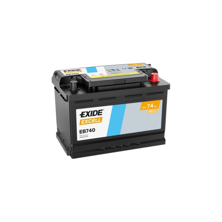 Batterie de voiture 74Ah 12V 680A Exide EB740 | telebaterias.com
