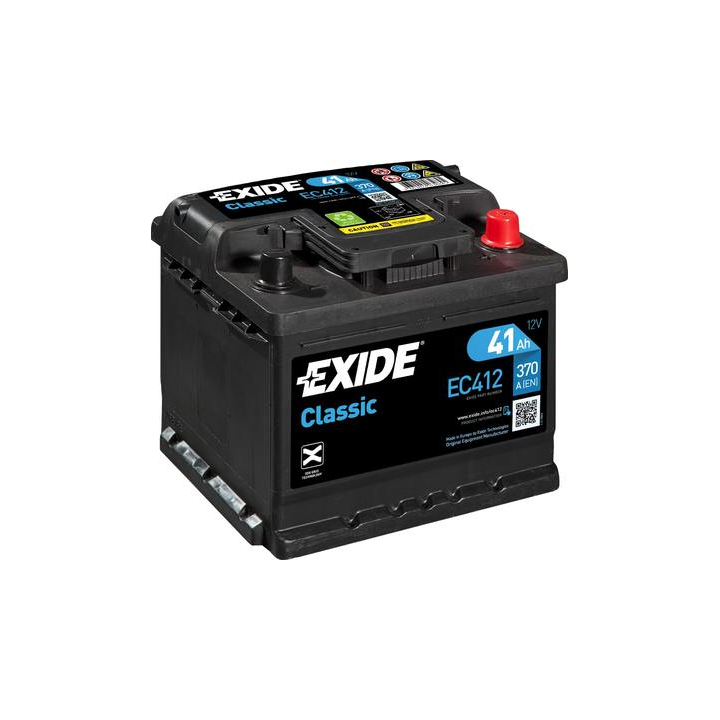 Car battery 41Ah 12V 370A Exide EC412 | telebaterias.com