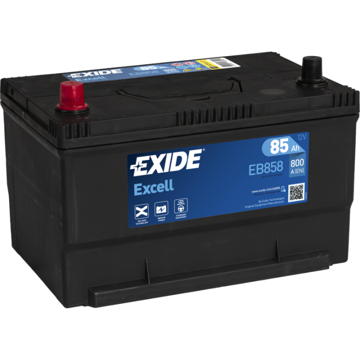 Batería de coche 85Ah 12V 800A Exide EB858 | telebaterias.com