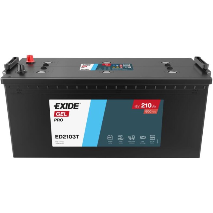 Batería de camión 210Ah 12V 800A Exide ED2103T | telebaterias.com