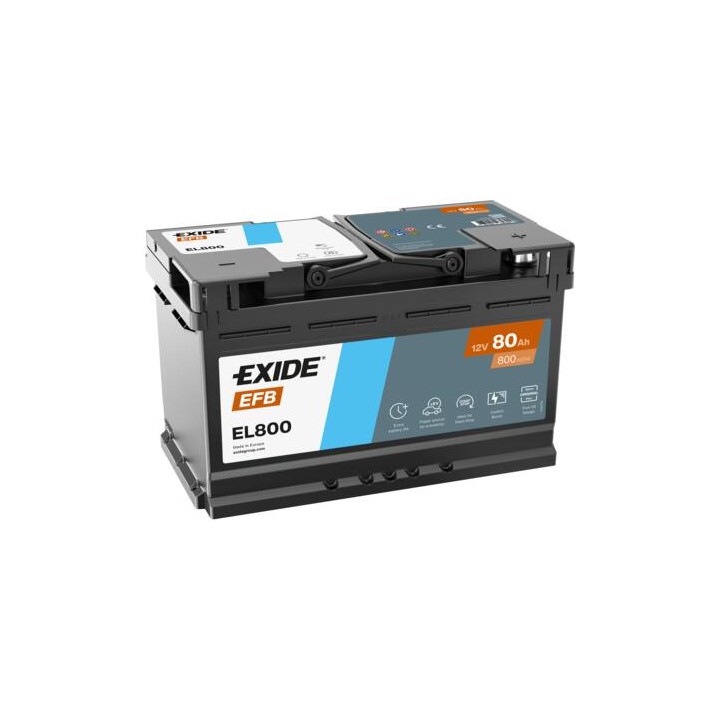 Start-Stop battery 80Ah 12V 800A Exide EL800 | telebaterias.com