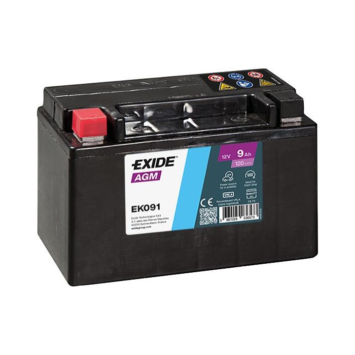 Batteria ausiliaria 9Ah 12V 120A Exide EK091 | telebaterias.com