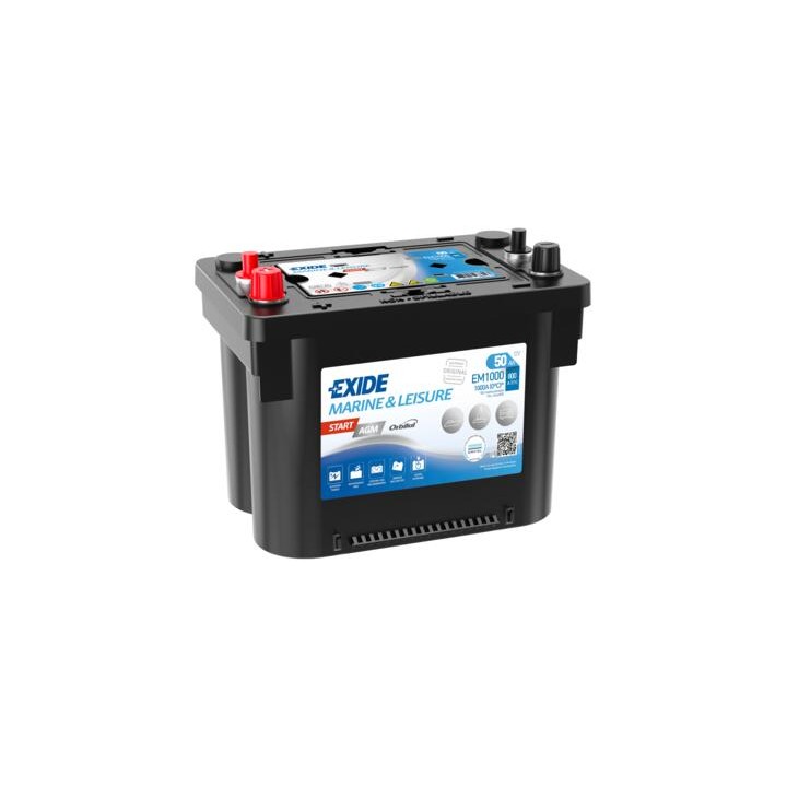 Bootsbatterie 50Ah 12V 800A Exide EM1000 | telebaterias.com