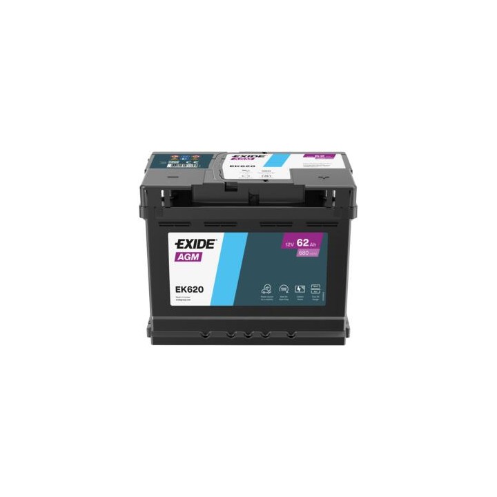Start-Stop battery 62Ah 12V 680A Exide EK620 | telebaterias.com