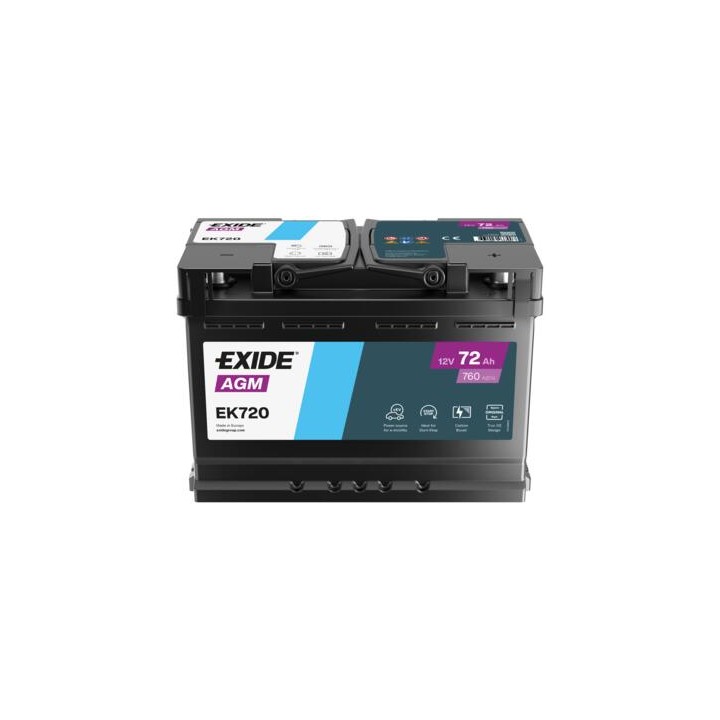 Batería Start-Stop 72Ah 12V 760A Exide EK720 | telebaterias.com