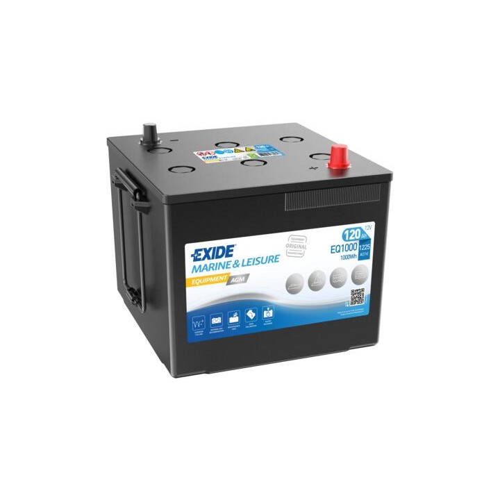 Batería de barco 120Ah 12V 1225A Exide EQ1000 | telebaterias.com