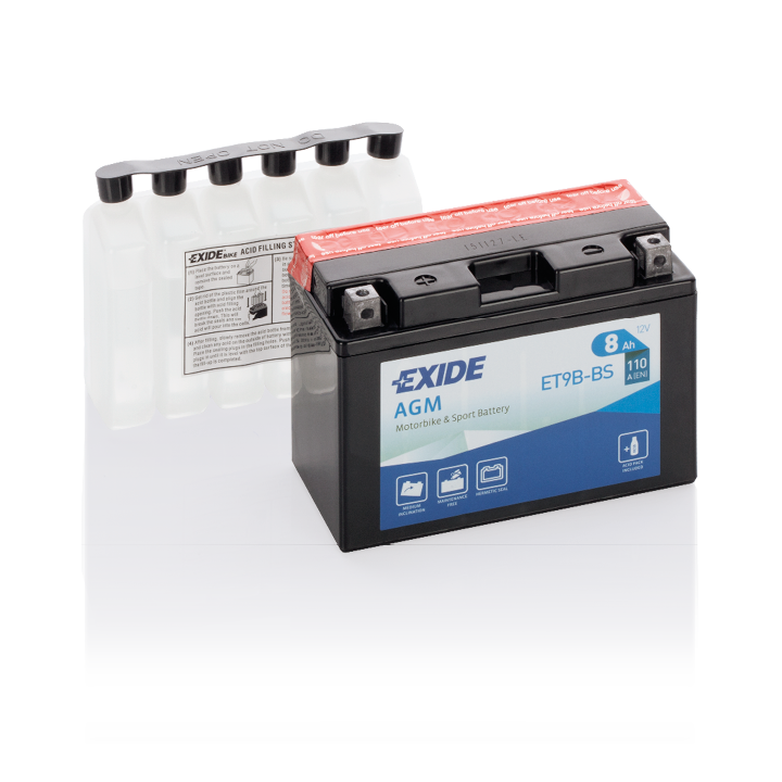 Motorradbatterie 8Ah 12V 110A Exide ET9B-BS | telebaterias.com