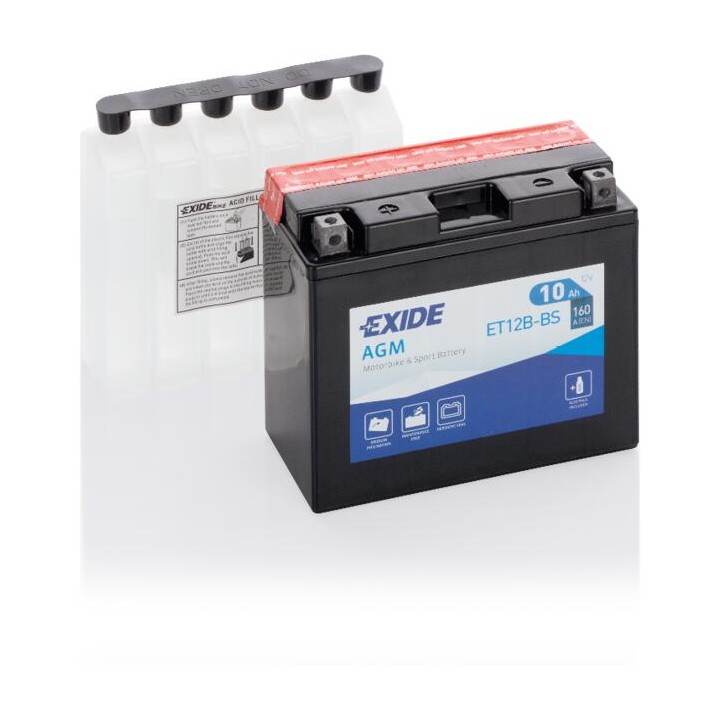 Motorcycle battery 10Ah 12V 160A Exide ET12B-BS | telebaterias.com