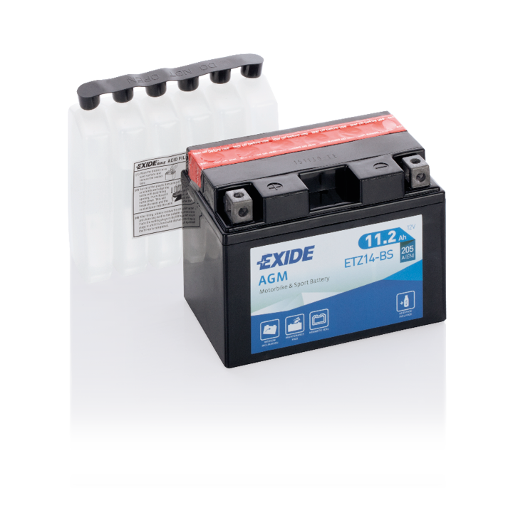 Motorcycle battery 11Ah 12V 205A Exide ETZ14-BS | telebaterias.com