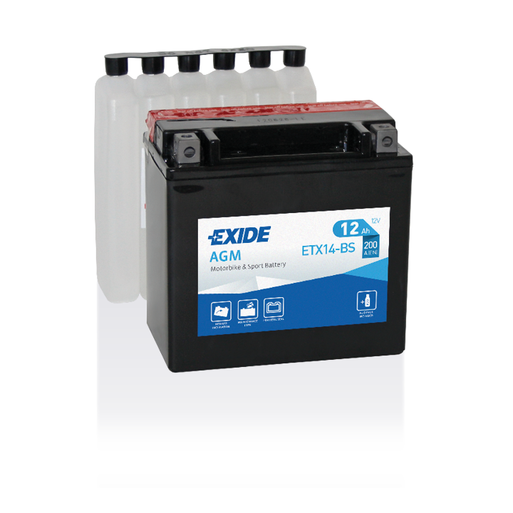 Batterie de moto 12Ah 12V 200A Exide ETX14-BS | telebaterias.com