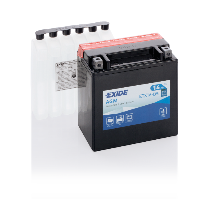 Batería de moto 14Ah 12V 215A Exide ETX16-BS | telebaterias.com