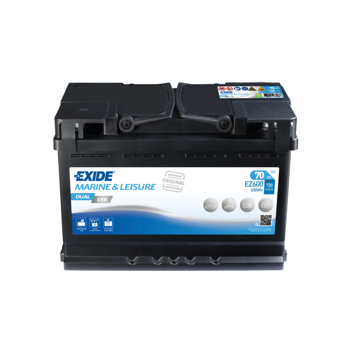 Batteria nautica 70Ah 12V 760A Exide EZ600 | telebaterias.com