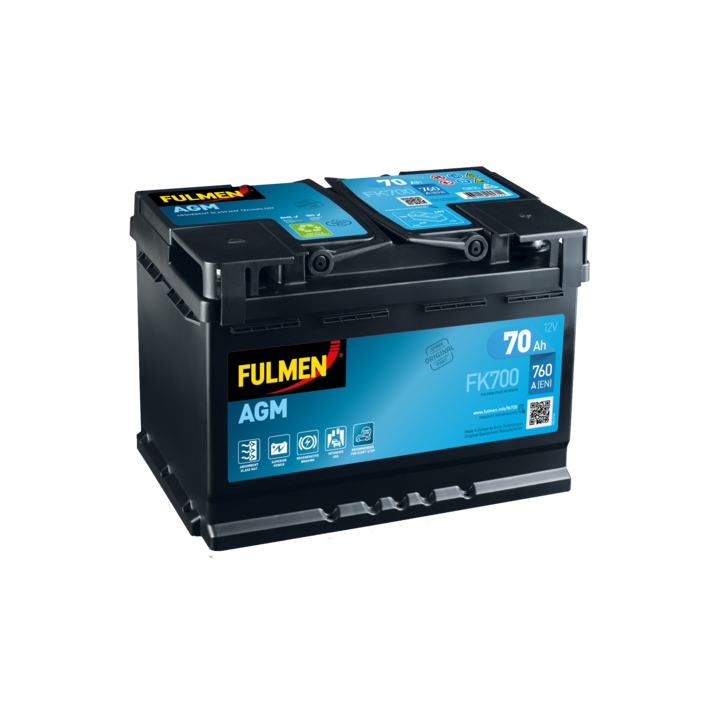 Start-Stop battery 70Ah 12V 760A Fulmen FK700 | telebaterias.com