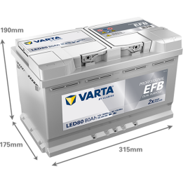 Batería de barco 80Ah 12V 800A Varta LED80 | telebaterias.com