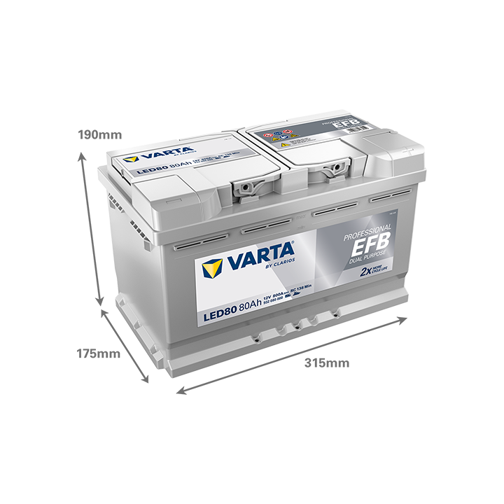 Batería de barco 80Ah 12V 800A Varta LED80 | telebaterias.com