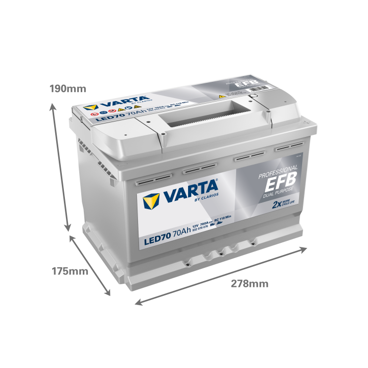 Bootsbatterie 70Ah 12V 760A Varta LED70 | telebaterias.com