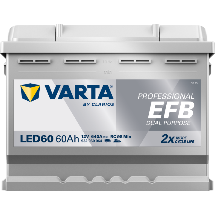 Batería de barco 60Ah 12V 640A Varta LED60 | telebaterias.com