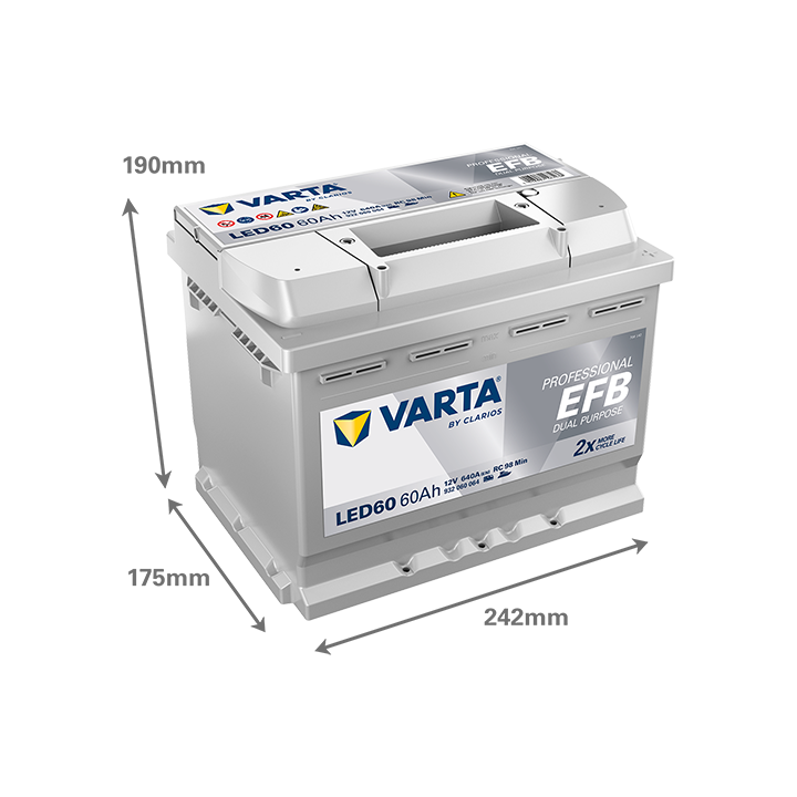 Marine battery 60Ah 12V 640A Varta LED60 | telebaterias.com
