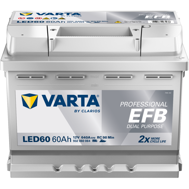 Batería de barco 60Ah 12V 640A Varta LED60 | telebaterias.com