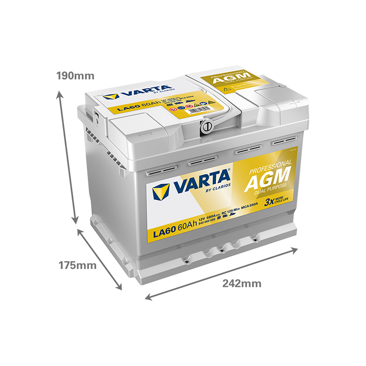 Batería de barco 60Ah 12V 680A Varta LA60 | telebaterias.com