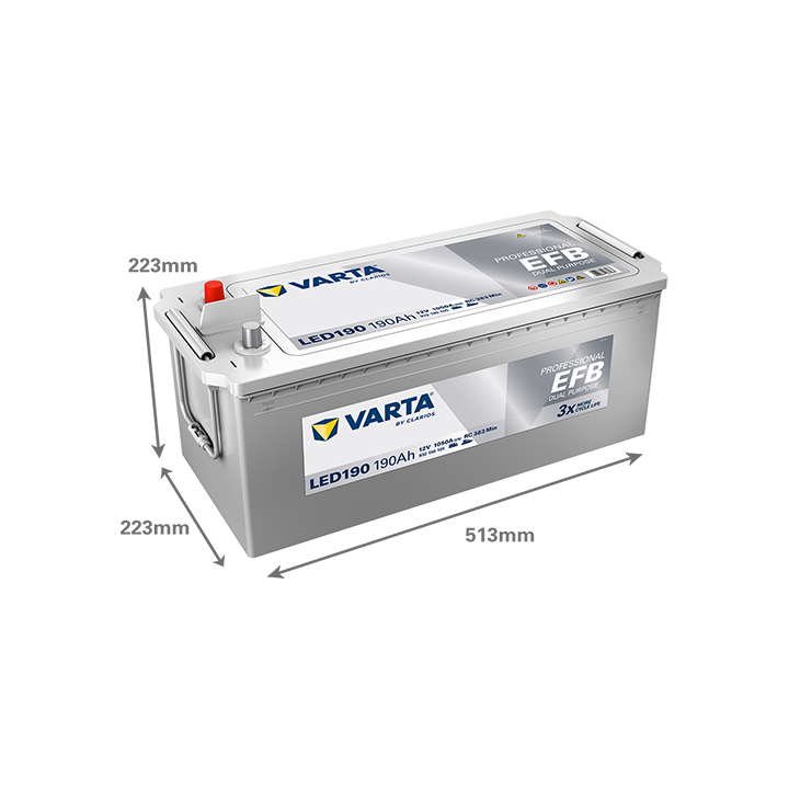 Bootsbatterie 190Ah 12V 1050A Varta LED190 | telebaterias.com