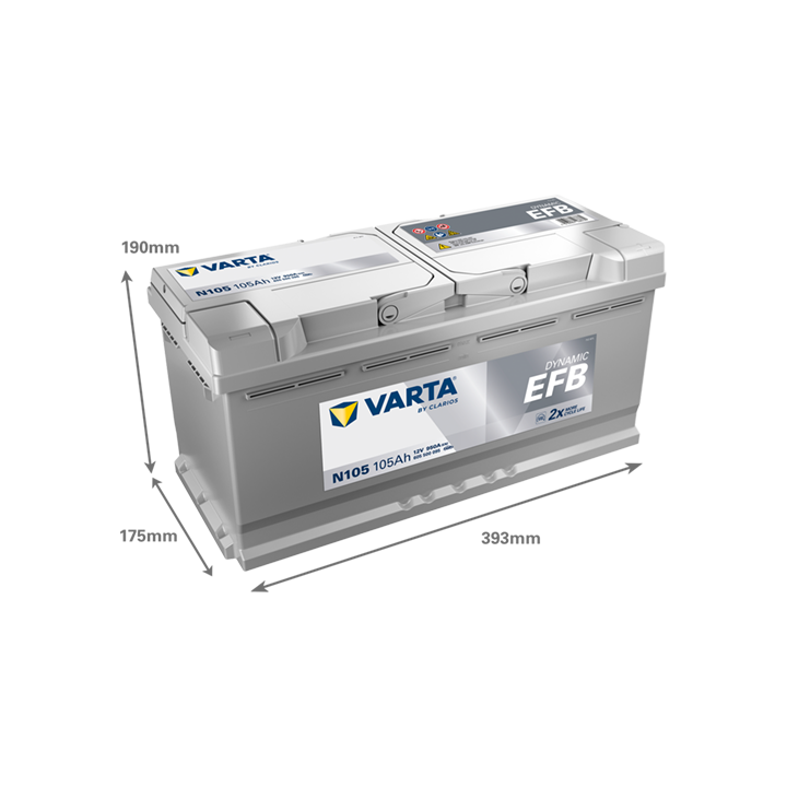 Start-Stop battery 105Ah 12V 950A Varta N105 | telebaterias.com