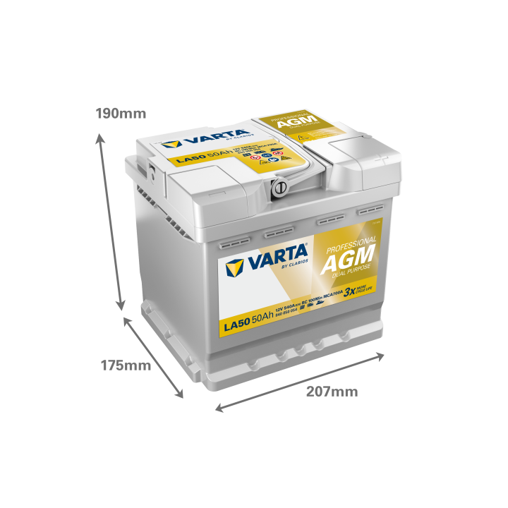 Batteria nautica 50Ah 12V 540A Varta LA50 | telebaterias.com