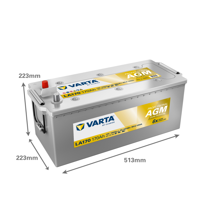 Bootsbatterie 170Ah 12V 1000A Varta LA170 | telebaterias.com