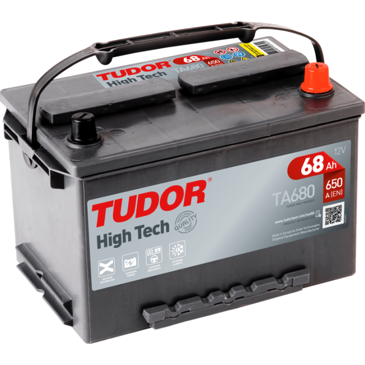 Car battery 68Ah 12V 650A Tudor TA680 | telebaterias.com