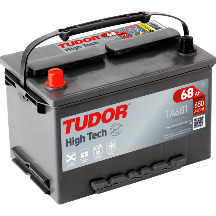 Batteria per auto 68Ah 12V 650A Tudor TA681 | telebaterias.com