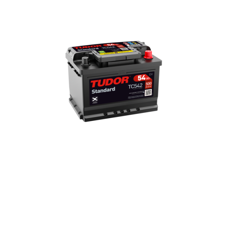 Car battery 54Ah 12V 500A Tudor TC542 | telebaterias.com