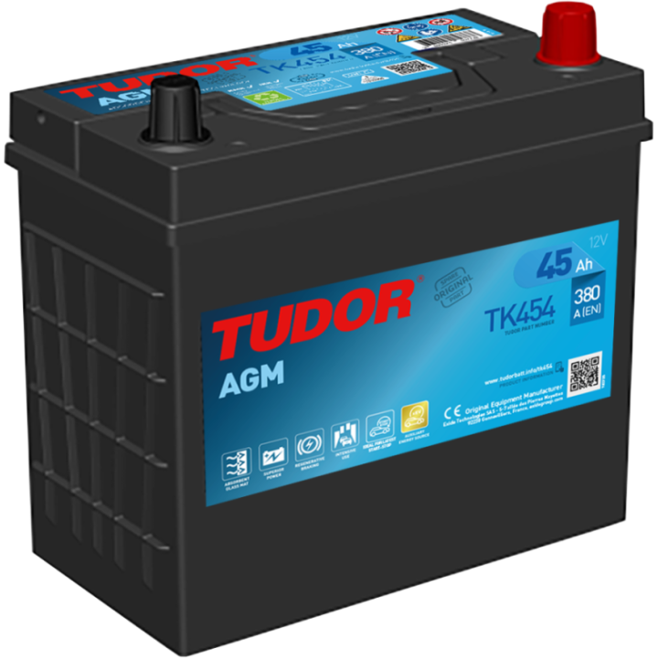 Bateria auxiliar 45Ah 12V 380A Tudor TK454 | telebaterias.com