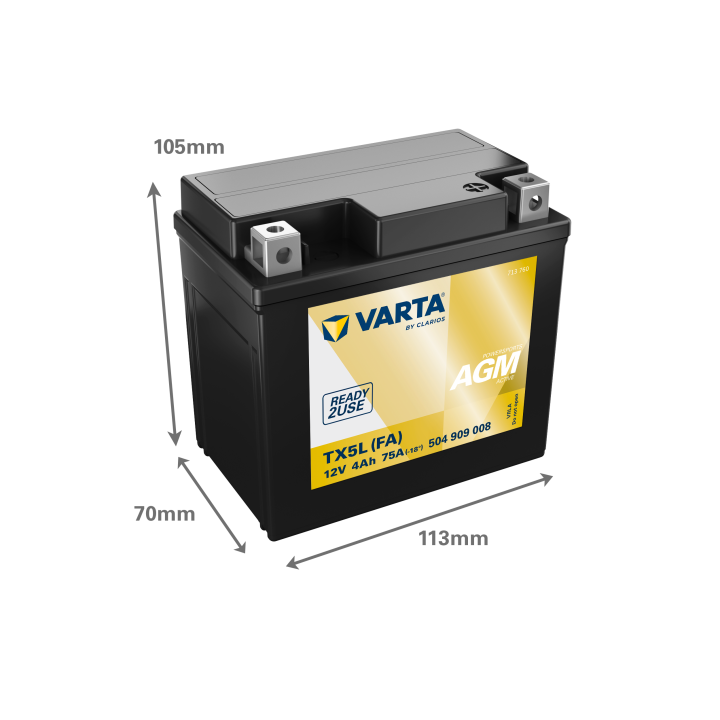 Motorradbatterie 4Ah 12V 75A Varta 504909008 | telebaterias.com